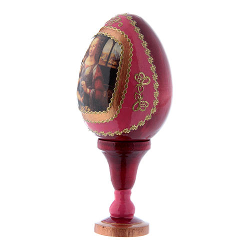 Huevo ruso rojo de madera Virgen con Niño h tot 13 cm 2