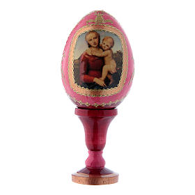 Russische Ei-Ikone, rot, Kleine Cowper Madonna, russisch imperial-Stil, Gesamthöhe 13 cm