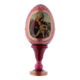 Russische Ei-Ikone, rot, Madonna mit dem Kinde, Gesamthöhe 13 cm