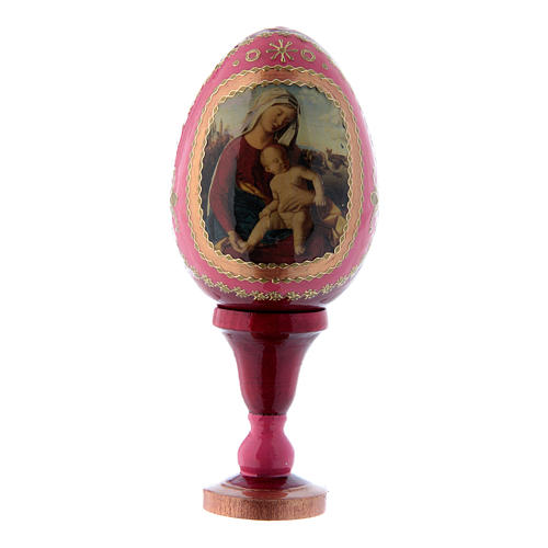 Huevo ruso de madera decoupage rojo Virgen con Niño h tot 13 cm 1