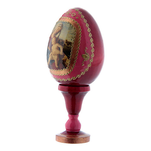 Huevo ruso de madera decoupage rojo Virgen con Niño h tot 13 cm 2