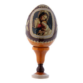 Huevo ruso amarillo de madera Virgen con Niño h tot 13 cm