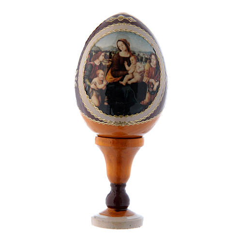 Uovo Madonna col Bambino, San Giovannino e Angeli russo découpage giallo h tot 13 cm 1
