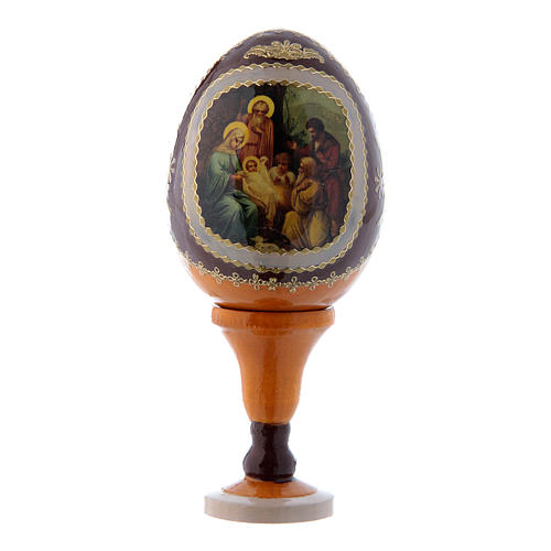 Russische Ei-Ikone, gelb, Geburt Jesu Christi, Gesamthöhe 13 cm 1