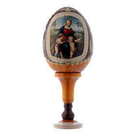 Jajko Madonna ze szczygłem, żółte, rosyjskie, dekorowane ręcznie, wys. całkowita 13 cm