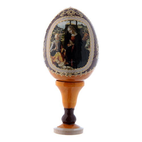 Russische Ei-Ikone, gelb, Geburt Christi, Gesamthöhe 13 cm 1
