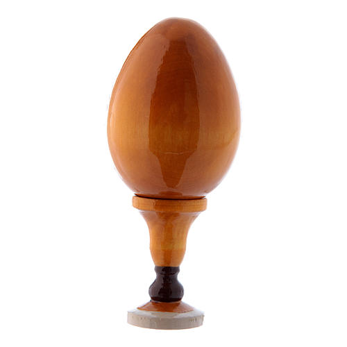Huevo amarillo de madera decorado a mano Virgen con Niño y Ángeles h tot 13 cm 3