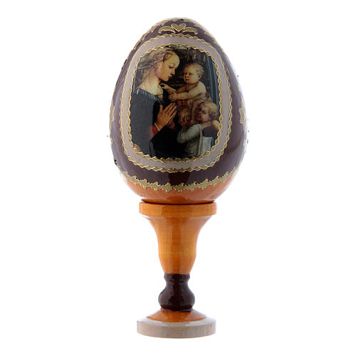Oeuf jaune en bois décoré main La Vierge à l'Enfant et Anges russe h tot 13 cm 1