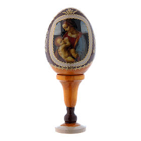 Uovo giallo icona russa in legno La Madonna Litta h tot 13 cm