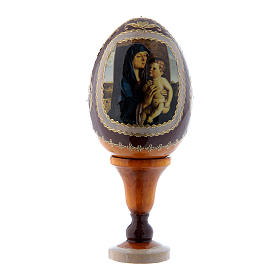 Huevo decoupage amarillo ruso Virgen con Niño h tot 13 cm