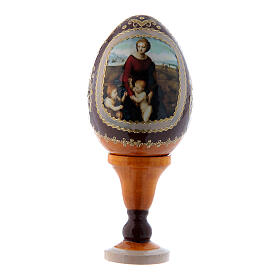 Jajko styl imperialny rosyjski, La Madonna del Belvedere, z drewna, żółte, wys. całkowita 13 cm