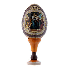Jajko rosyjskie, Madonna z rybą, decoupage, żółte, dekorowane ręcznie, wys. całkowita 13 cm