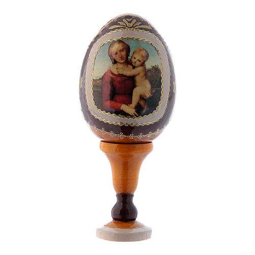 Huevo ícono ruso de madera amarillo La Pequeña Virgen Cowper h tot 13 cm 1
