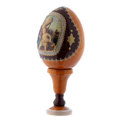 Huevo amarillo de madera decoupage ruso Virgen con Niño h tot 13 cm 2