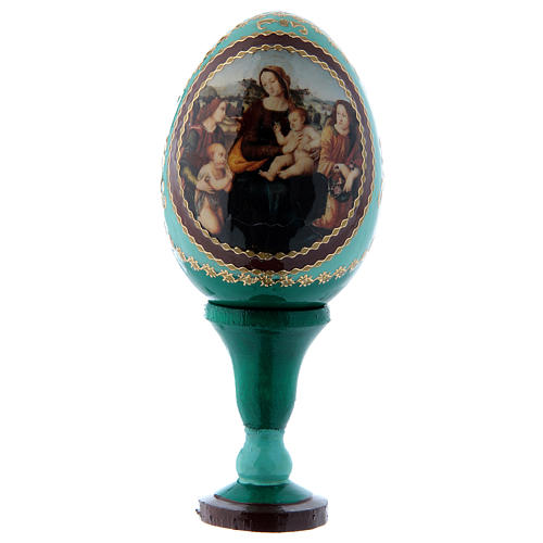 Russian Egg Madonna and Child with Infant St. John and Angels, Russian Imperial style, green 13 cm 1