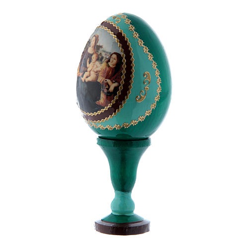 Huevo ruso de madera verde Virgen con Niño, San Juanito y Ángeles h tot 13 cm 2