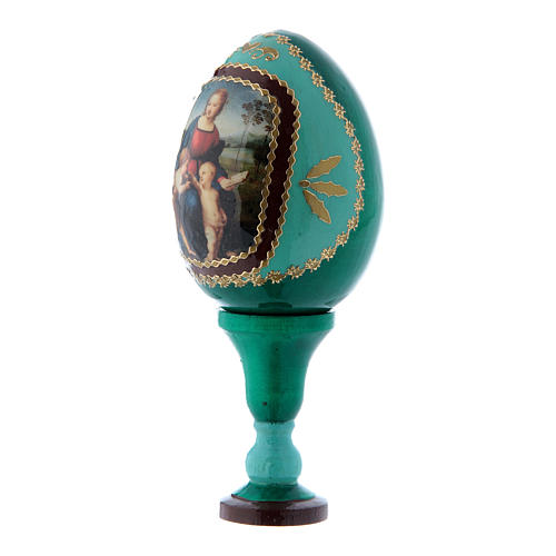 Huevo ruso La Virgen del Jilguero de madera verde h tot 13 cm 2