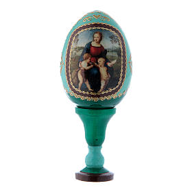 Uovo russo La Madonna del Cardellino in legno verde h tot 13 cm