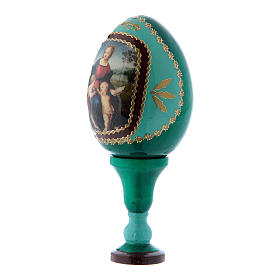 Uovo russo La Madonna del Cardellino in legno verde h tot 13 cm