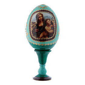 Uovo verde decorato a mano russo La Madonna dei Fusi h tot 13 cm
