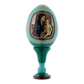 Huevo ruso Virgen con Niño estilo imperial ruso verde de madera h tot 13 cm
