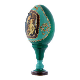 Oeuf russe Vierge Alzano style Fabergé vert en bois h tot 13 cm
