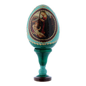 Huevo Virgen con Niño y San Juanito de madera verde decoupage h tot 13 cm