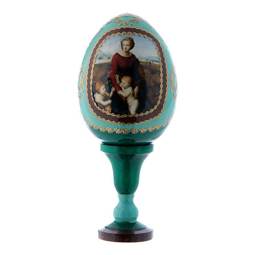 Russian Egg Madonna del Prato, Fabergé style, green 13 cm 1