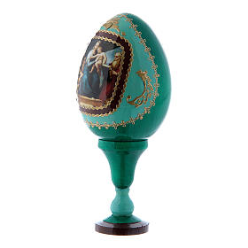 Huevo verde de madera decorado a mano ruso La Virgen del Pez h tot 13 cm
