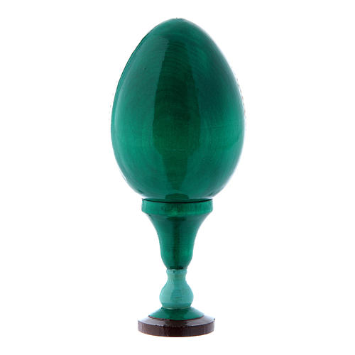 Uovo verde in legno decorato a mano russo La Madonna del Pesce h tot 13 cm 3