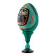 Uovo verde in legno decorato a mano russo La Madonna del Pesce h tot 13 cm s2