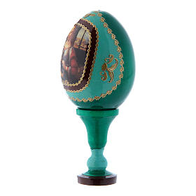 Huevo estilo Fabergé ruso verde Virgen con Niño decoupage h tot 13 cm