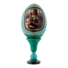 Uovo stile Fabergè russo verde La Madonna col Bambino découpage h tot 13 cm