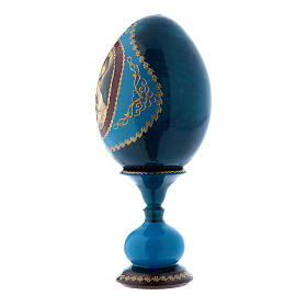 Russische Ei-Ikone, blau, Muttergottes mit Kind, Gesamthöhe 16 cm