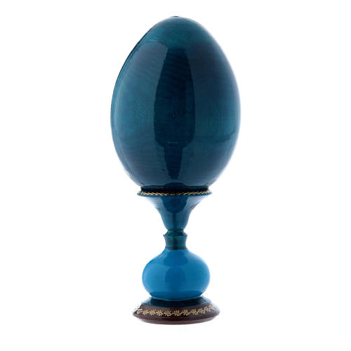 Uovo in legno blu russo decorato a mano Madonna col Bambino h tot 16 cm 3