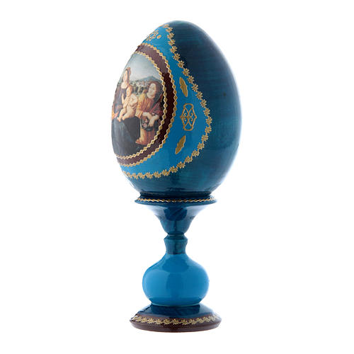 Russische Ei-Ikone, blau, Madonna mit Kind, Johannesknaben und Engeln, Gesamthöhe 16 cm 2