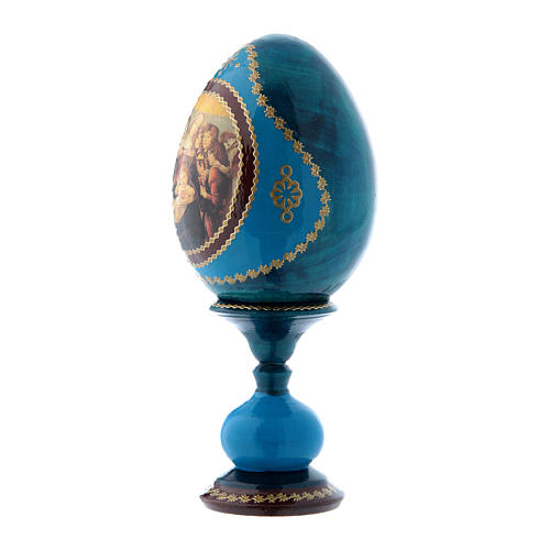 Russische Ei-Ikone, blau, Madonna mit dem Granatapfel, Gesamthöhe 16 cm 2