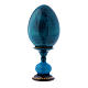 Uovo russo decorato a mano blu La Madonna della Melagrana h tot 16 cm s3