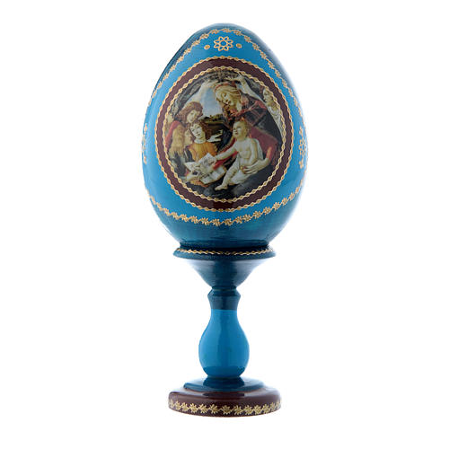 Russische Ei-Ikone, blau, Madonna del Magnificat, Gesamthöhe 16 cm 1