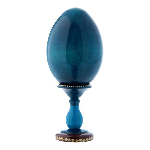 Uovo blu La Madonna della Magnificat  russo in legno h tot 16 cm 3