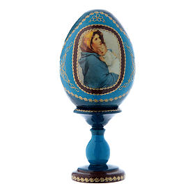 Russische Ei-Ikone, blau, Madonna der Straße, Gesamthöhe 16 cm