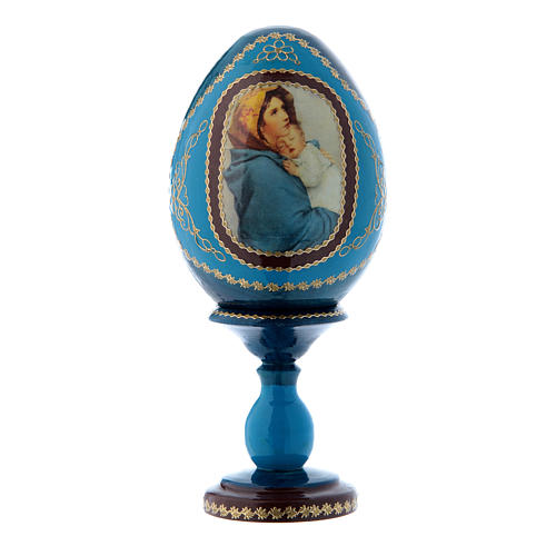 Russische Ei-Ikone, blau, Madonna der Straße, Gesamthöhe 16 cm 1