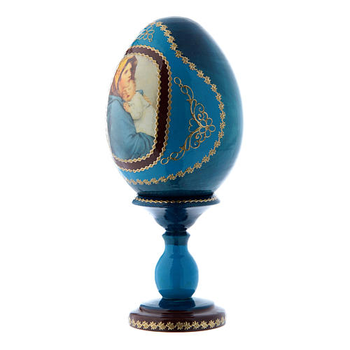 Russische Ei-Ikone, blau, Madonna der Straße, Gesamthöhe 16 cm 2