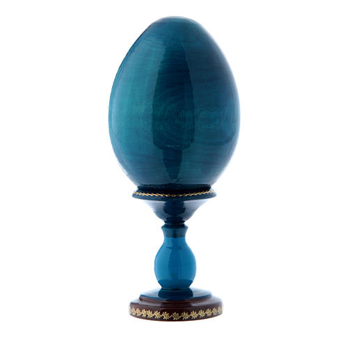 Russische Ei-Ikone, blau, Madonna der Straße, Gesamthöhe 16 cm 3