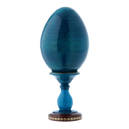 Russische Ei-Ikone, blau, Madonna mit der Spindel, Gesamthöhe 16 cm 2