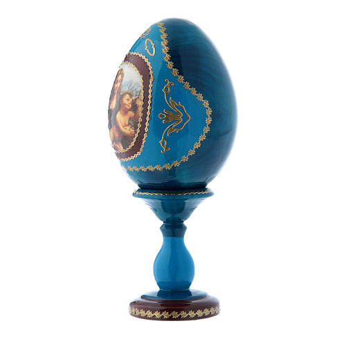 Russian Egg Madonna of the Yarnwinder, Russian Imperial style, blue 16 cm 3