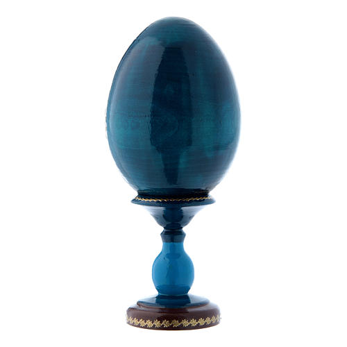 Russische Ei-Ikone, blau, Madonna Litta, Gesamthöhe 16 cm 3