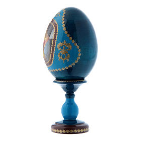 Uovo La madonna Litta russo blu in legno decorato a mano h tot 16 cm