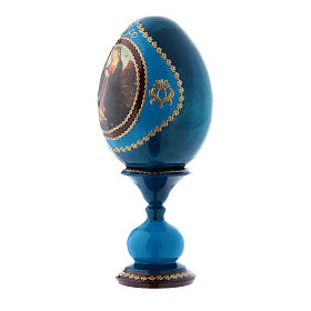 Ovo russo madeira Virgem com Menino e pequeno São João Batista decorado azul h tot 16 cm