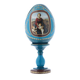Russische Ei-Ikone, blau, Madonna im Garten, russisch imperial-Stil, Gesamthöhe 16 cm